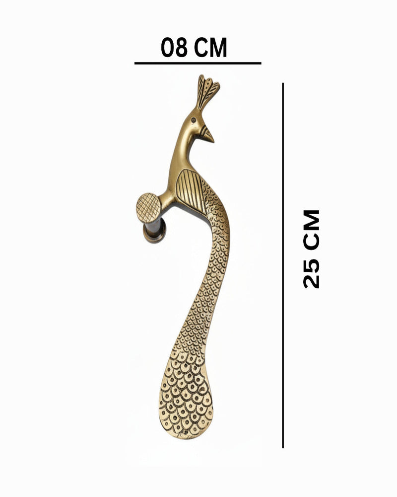 Handcrafted Brass Door Handle – Elegant Peacock Design (Right Turned)