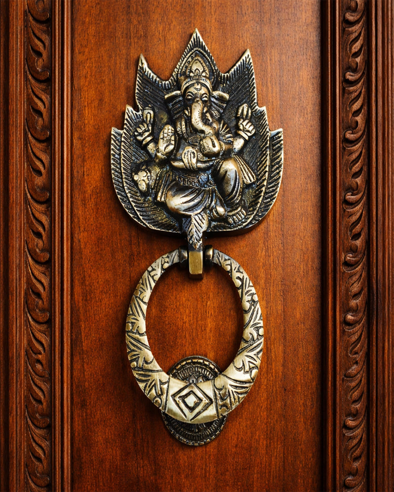 Handcrafted Celestial Ganesha Brass Door Knocker for Main Door | The Indian Aura