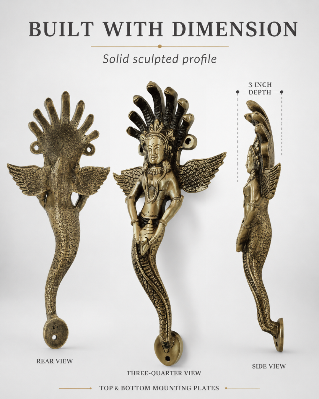 Naag kanya antique brass door handle dimension.