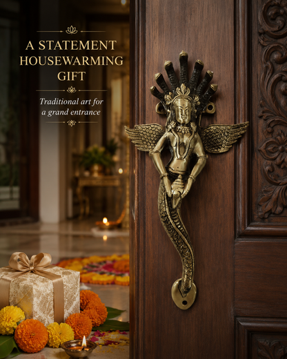 Naag kanya antique brass door handle a traditional art for a grand entrance.