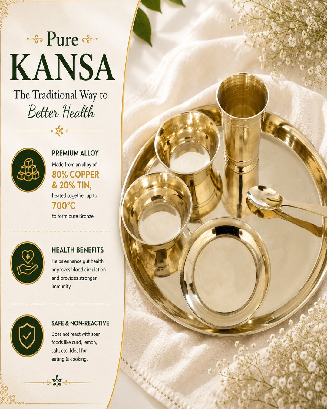 Gloss finish Pure Kansa Thali set