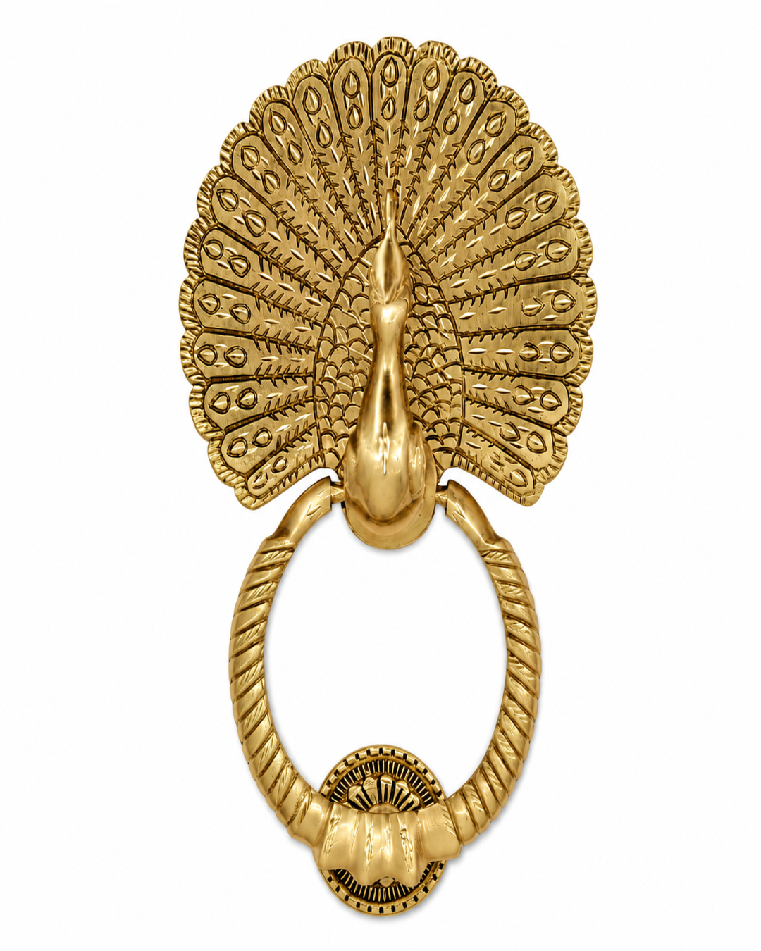 Royal Peacock Front Door Knocker with White Background.