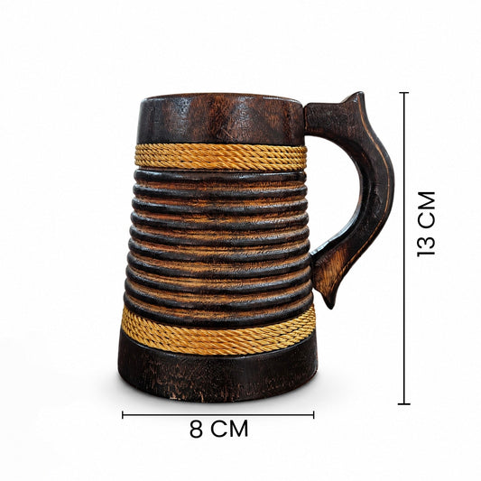 Rustic Wooden Beer Mug | Handcrafted Brown Barrel Tankard with Ribbed Design | Vintage Wooden Coffee Mug | Beer Stein for Beer, Tea & Juice