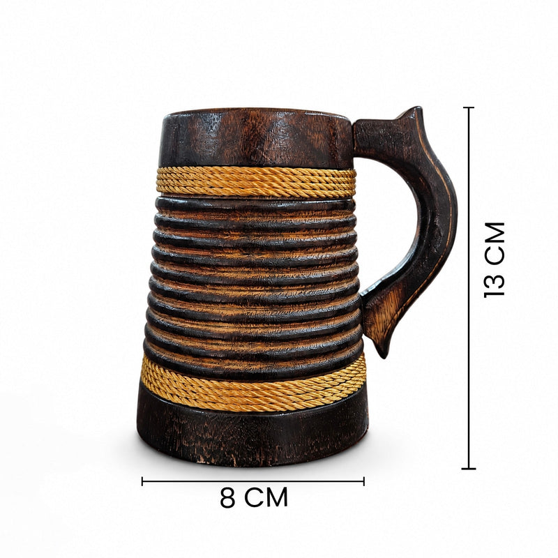 Handcrafted Wooden Beer Mug Combo Set | Rustic Brown Wooden Tankard Set | Grid & Ribbed Design Beer Stein | Wooden Coffee Mug Gift Set