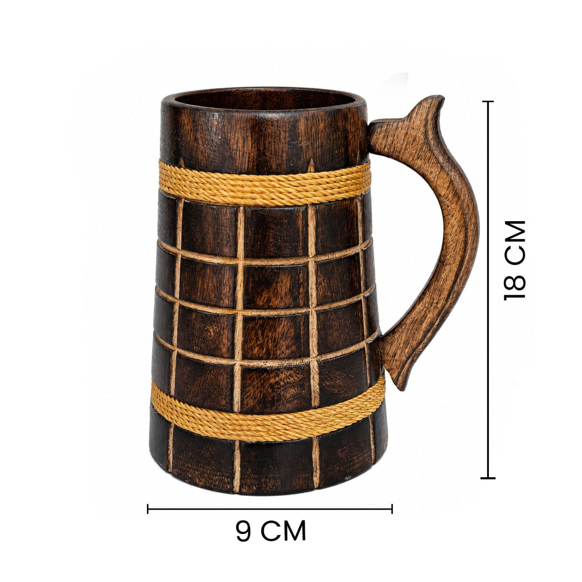 Handcrafted Wooden Beer Mug Combo Set | Rustic Brown Wooden Tankard Set | Grid & Ribbed Design Beer Stein | Wooden Coffee Mug Gift Set