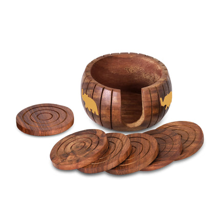 Wooden Round Coasters Set of 6 - Multifunctional Elegance