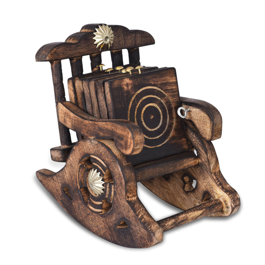 Indian Aura Wooden Antique Rocking Chair Coaster Set