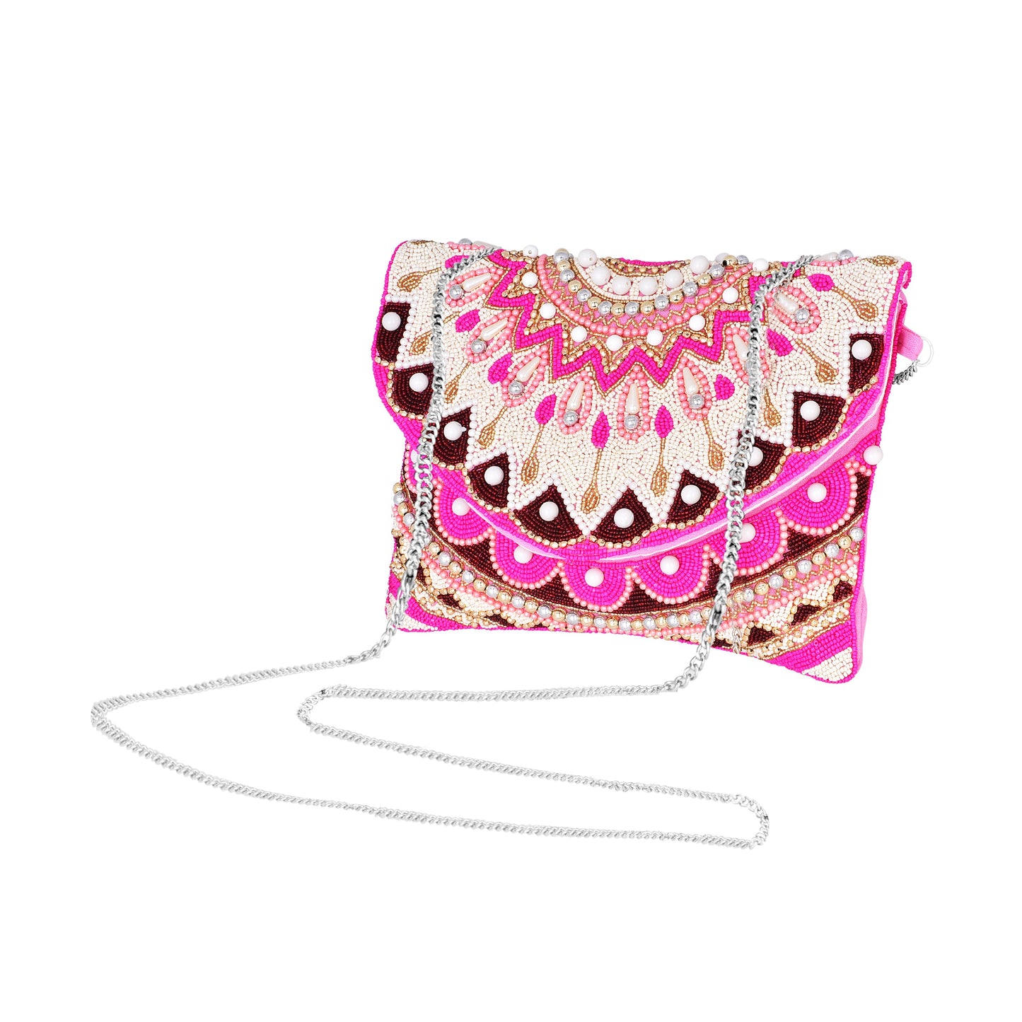 Handcrafted Crystal Maniac Pink Beaded Sling Bag