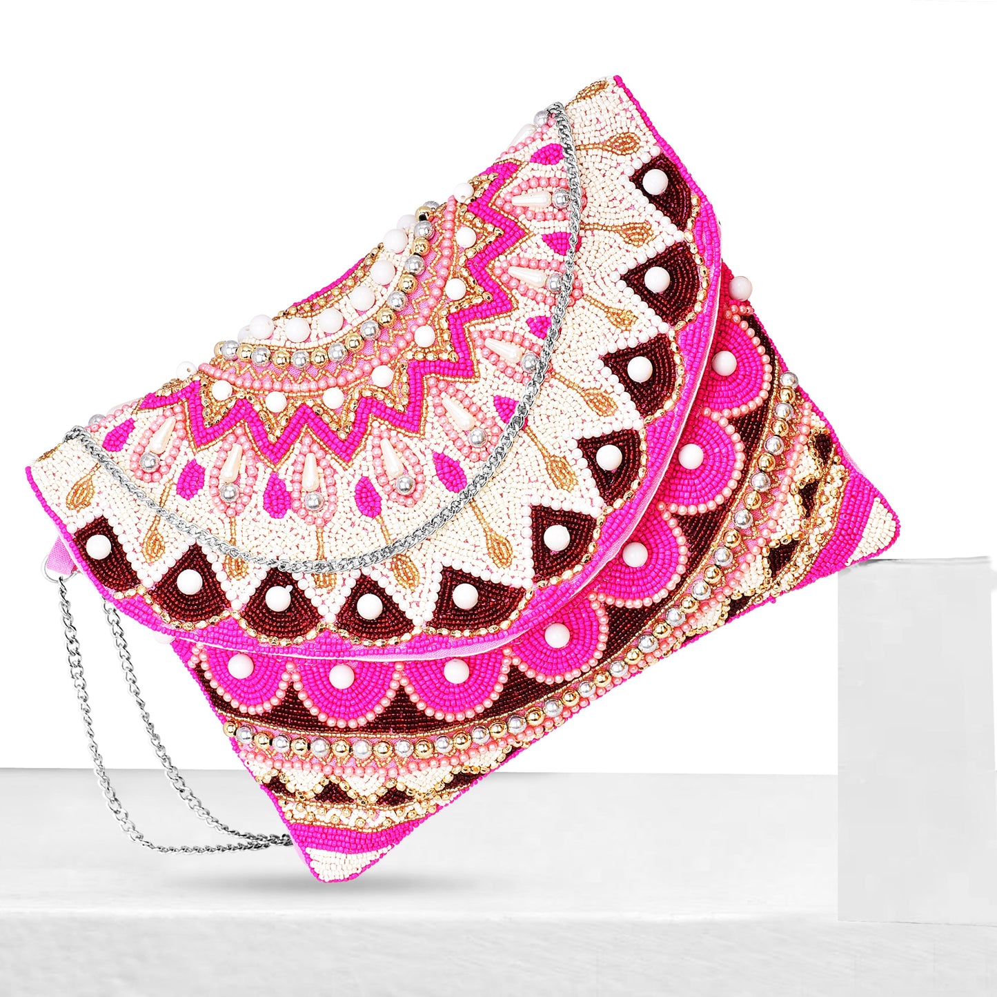 Handcrafted Crystal Maniac Pink Beaded Sling Bag